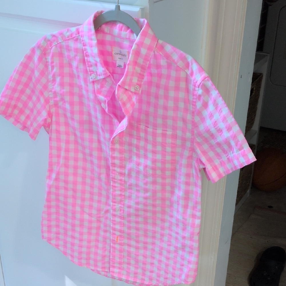 Crewcuts Pink Button Down Shirt Vibrant Gingham Pattern
